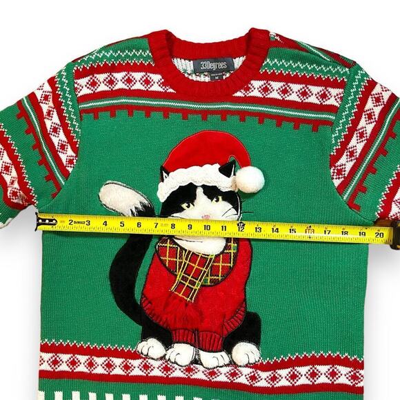 33 Degrees Mens Ugly Christmas Sweater Black White Cat Santa Hat Scarf 3D Medium - Picture 6 of 14
